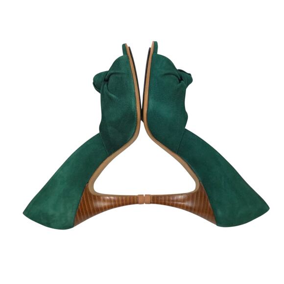 Sezane Heels Suede Bow Peep Toe Shoes Leather Classic FR 37 - Picture 7 of 11